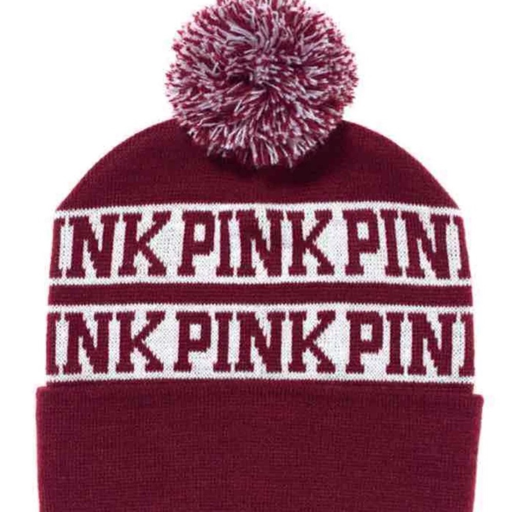 PINK Logo Victoria’s Secret Beanie in Burgundy